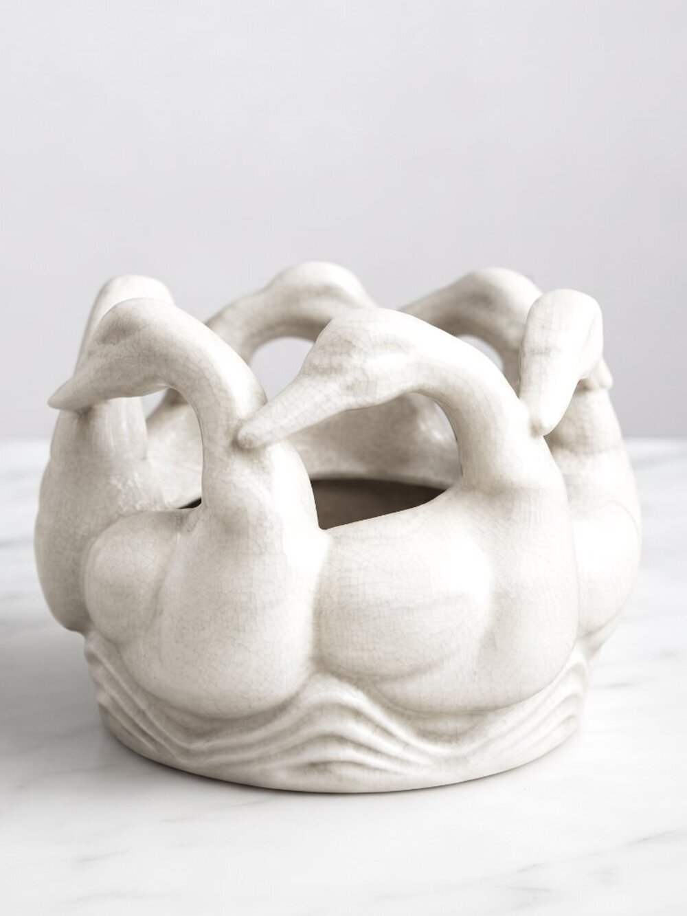 Vintage White Swan Planter Bowl Ceramic Cachepot Ring of Swans Made in Japan 5"